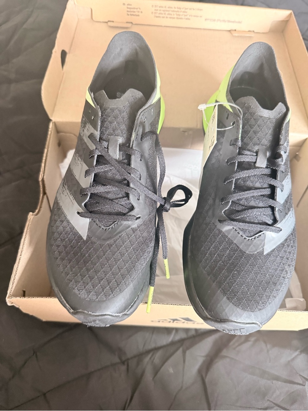Adidas kids Black Running Shoes with Neon Green Heel
